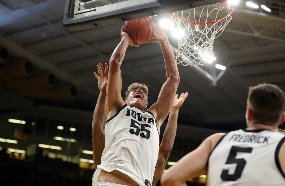 Iowa Hawkeyes forward Luka Garza (55) against Oral Roberts Friday, November 15, 2019 at Carver-Hawkeye Arena. (Brian Ray/hawkeyesports.com)