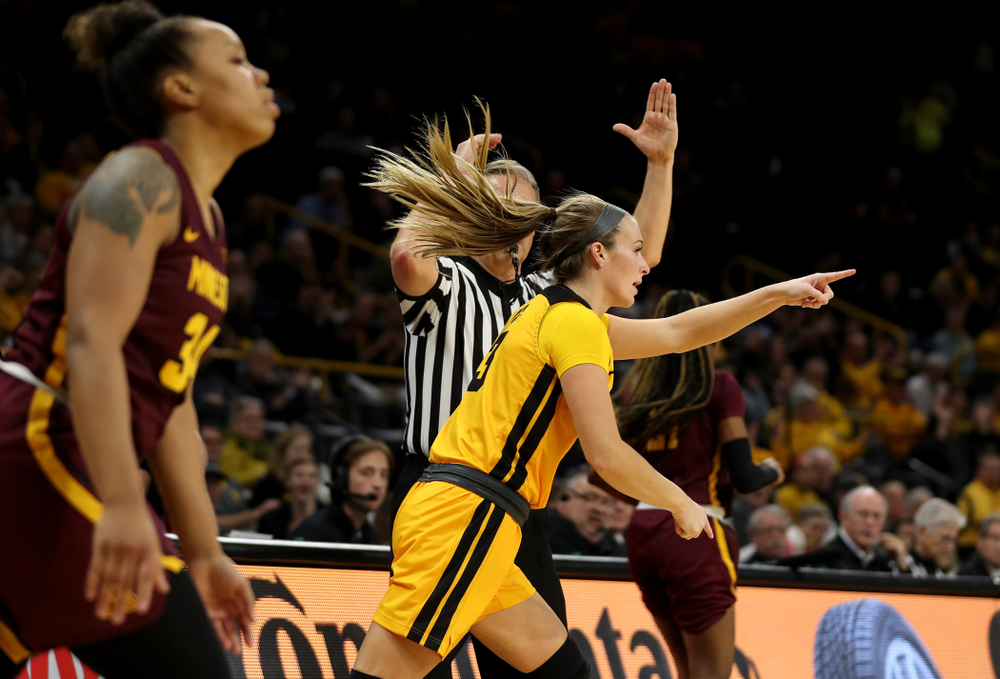 Iowa Hawkeyes guard Makenzie Meyer (3) against the Minnesota Golden Gophers Thursday, February 27, 2020 at Carver-Hawkeye Arena. (Brian Ray/hawkeyesports.com)