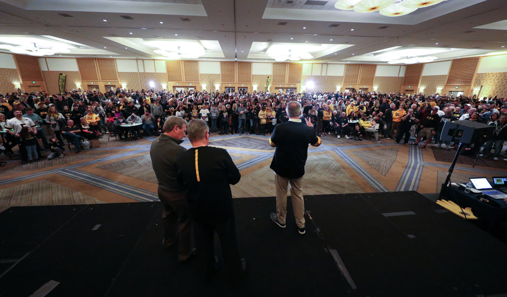 Henry B. and Patricia B. Tippie Director of Athletics Chair Gary Barta addresses the crowd during the Holiday Bowl Hawkeye Huddle Thursday, December 26, 2019 at the Hilton in downtown San Diego. (Brian Ray/hawkeyesports.com)