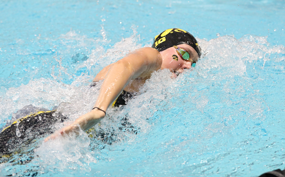 Iowa’s Macy Rink swims in the women’s 100 yard freestyle preliminary event during the 2020 Women’s Big Ten Swimming and Diving Championships at the Campus Recreation and Wellness Center in Iowa City on Saturday, February 22, 2020. (Stephen Mally/hawkeyesports.com)