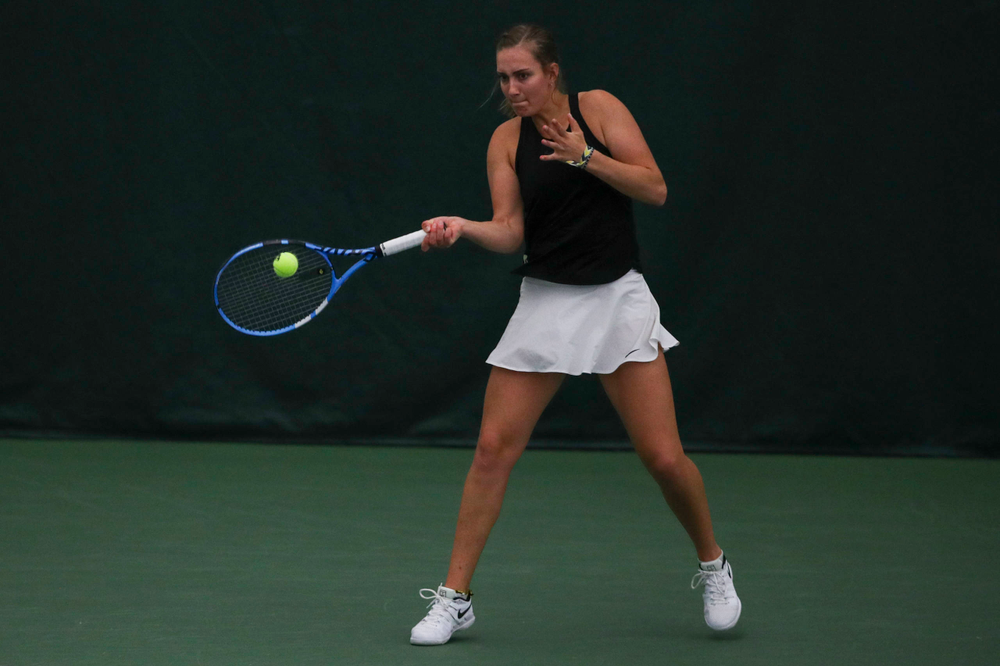 IowaÕs Ashleigh Jacobs at womenÕs tennis senior day vs Nebraska on Saturday, April 13, 2019 at the Hawkeye Tennis and Recreation Complex. (Lily Smith/hawkeyesports.com)