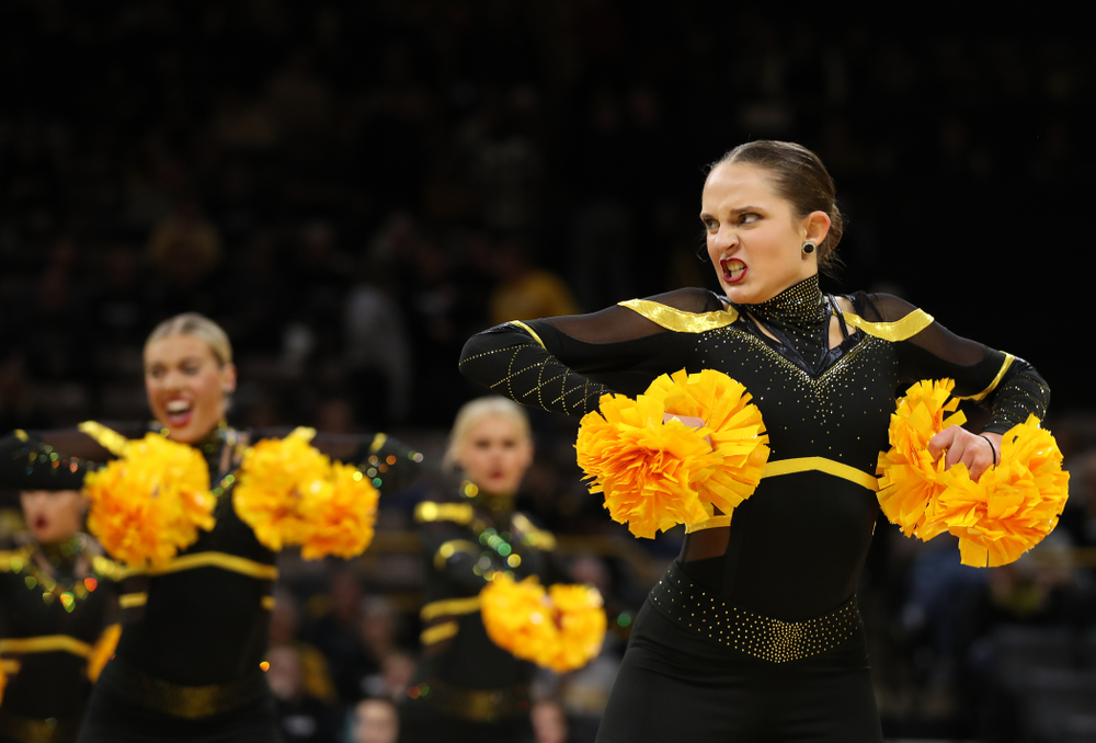 The Iowa Dance Team performs at halftime of the Iowa Hawkeyes game against the Nebraska Cornhuskers Thursday, January 3, 2019 at Carver-Hawkeye Arena. (Brian Ray/hawkeyesports.com)