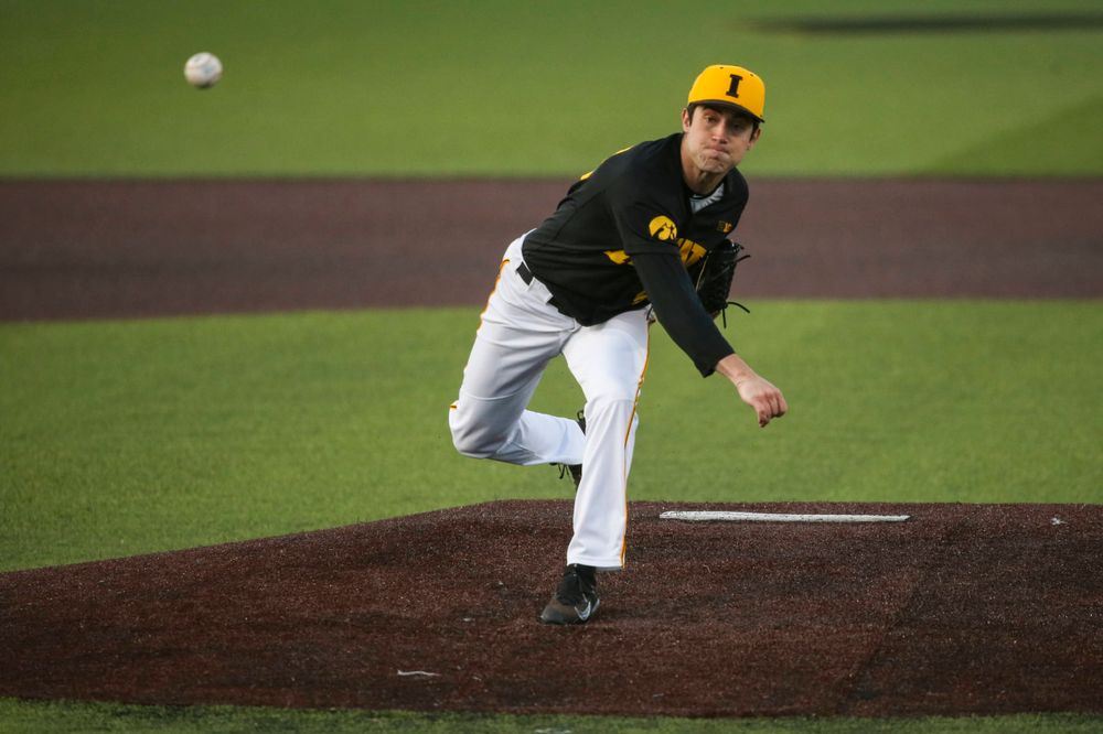 Iowa pitcher Grant Leonard at the game vs. Bradley on Tuesday, March 26, 2019 at (place). (Lily Smith/hawkeyesports.com)