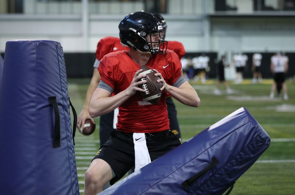 Iowa Hawkeyes quarterback Spencer Petras (7) during preparation for the 2019 Outback Bowl Monday, December 17, 2018 at the Hansen Football Performance Center. (Brian Ray/hawkeyesports.com)