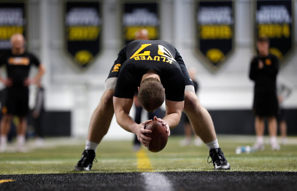 Iowa Hawkeyes long snapper Tyler Kluver (97) during the team's annual pro day Monday, March 26, 2018 at the Hansen Football Performance Center. (Brian Ray/hawkeyesports.com)