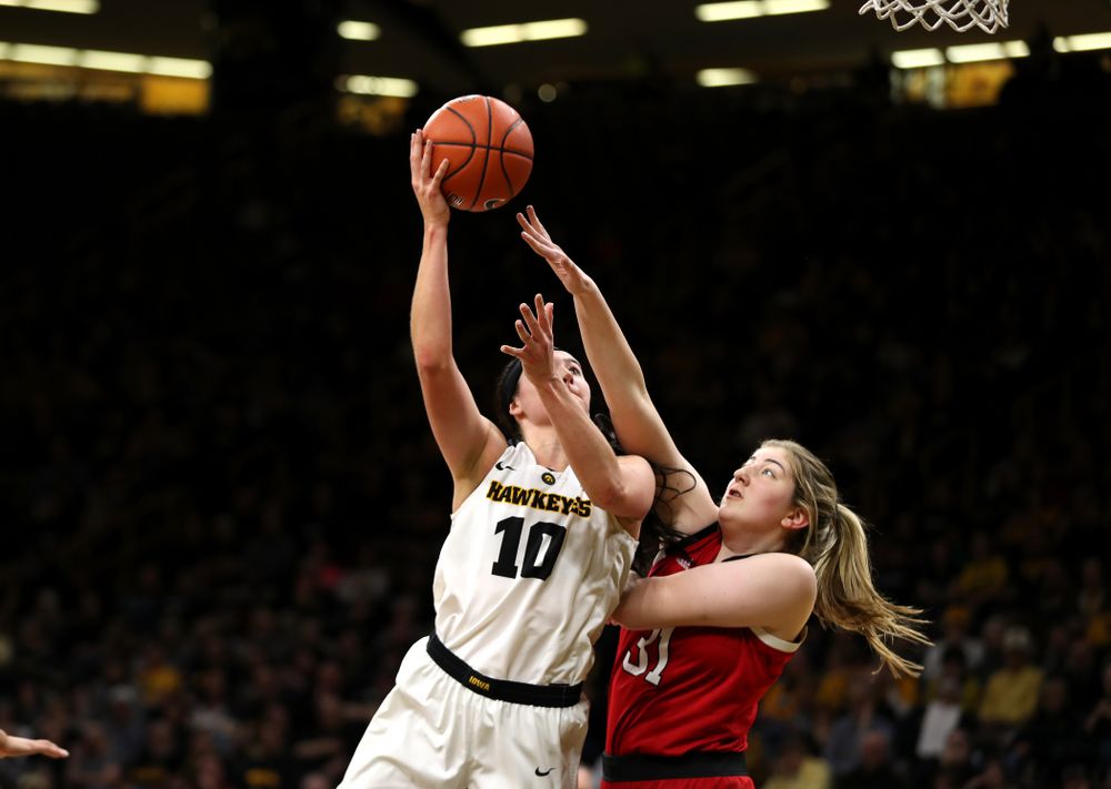 Iowa Hawkeyes forward Megan Gustafson (10) against the Nebraska Cornhuskers Thursday, January 3, 2019 at Carver-Hawkeye Arena. (Brian Ray/hawkeyesports.com)