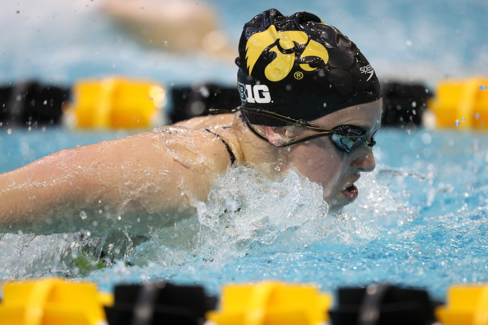 Iowa's Amy Lenderink swims the 200 yard butterfly during a double dual against Wisconsin and Northwestern Saturday, January 19, 2019 at the Campus Recreation and Wellness Center. (Brian Ray/hawkeyesports.com)
