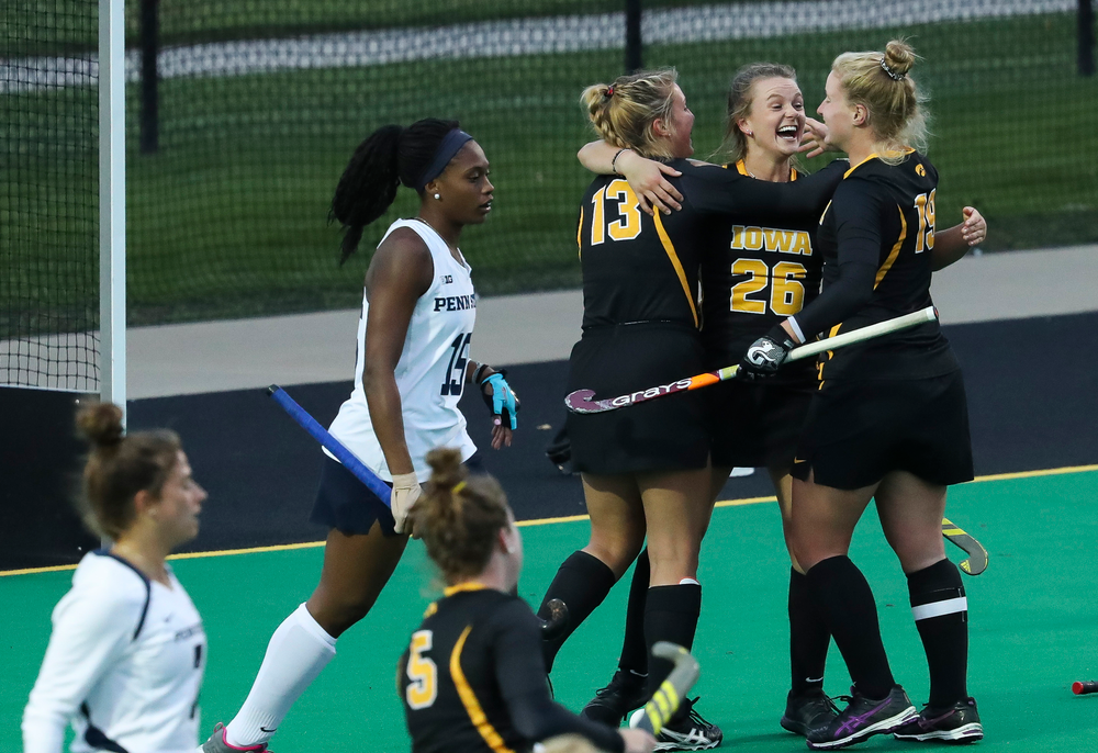 Iowa Hawkeyes forward Madeleine Murphy (26) celebrates after scoring her second goal during a game against No. 6 Penn State at Grant Field on October 12, 2018. (Tork Mason/hawkeyesports.com)