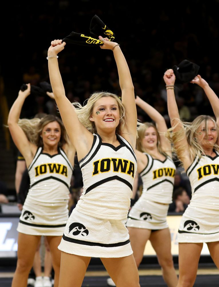 The Iowa Cheerleaders and Dance Team perform on senior night at half-time of the Iowa Hawkeyes game against the Purdue Boilermakers Tuesday, March 3, 2020 at Carver-Hawkeye Arena. (Brian Ray/hawkeyesports.com)