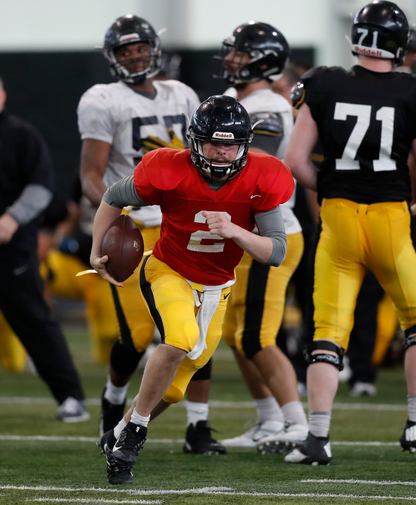 Iowa Hawkeyes quarterback Peyton Mansell (2) during spring practice Wednesday, March 28, 2018 at the Hansen Football Performance Center. (Brian Ray/hawkeyesports.com)
