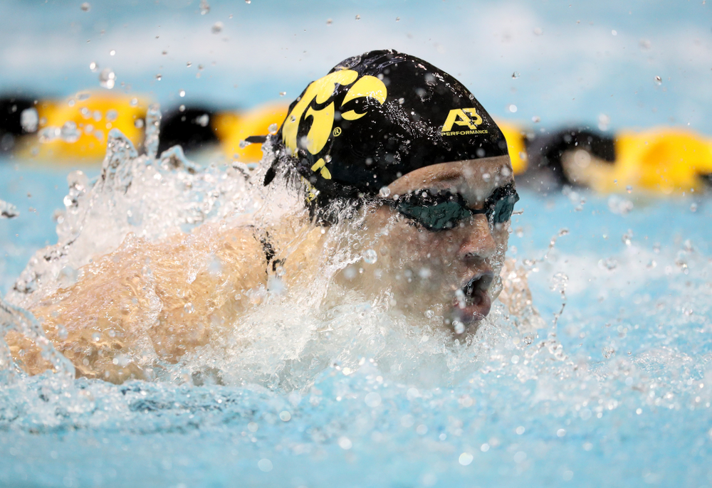 IowaÕs Grace Reeder competes in the 200 yard butterfly against Notre Dame and Illinois Saturday, January 11, 2020 at the Campus Recreation and Wellness Center. (Brian Ray/hawkeyesports.com)