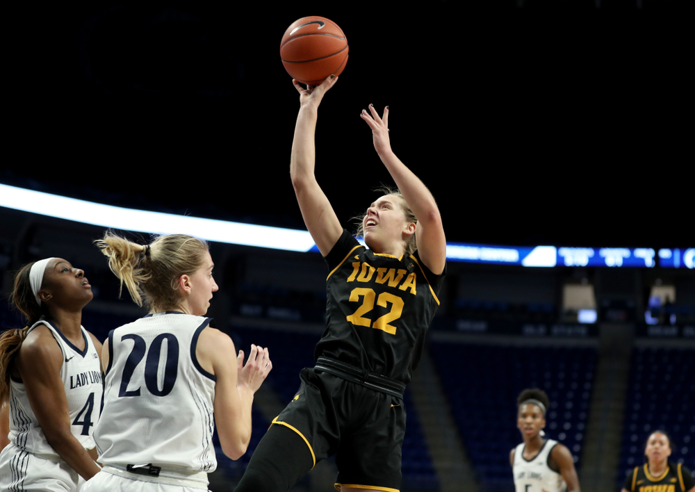 Iowa Hawkeyes guard Kathleen Doyle (22) against the Penn State Nittany Lions Thursday, January 30, 2020 at the Bryce Jordan Center. (Brian Ray/hawkeyesports.com)