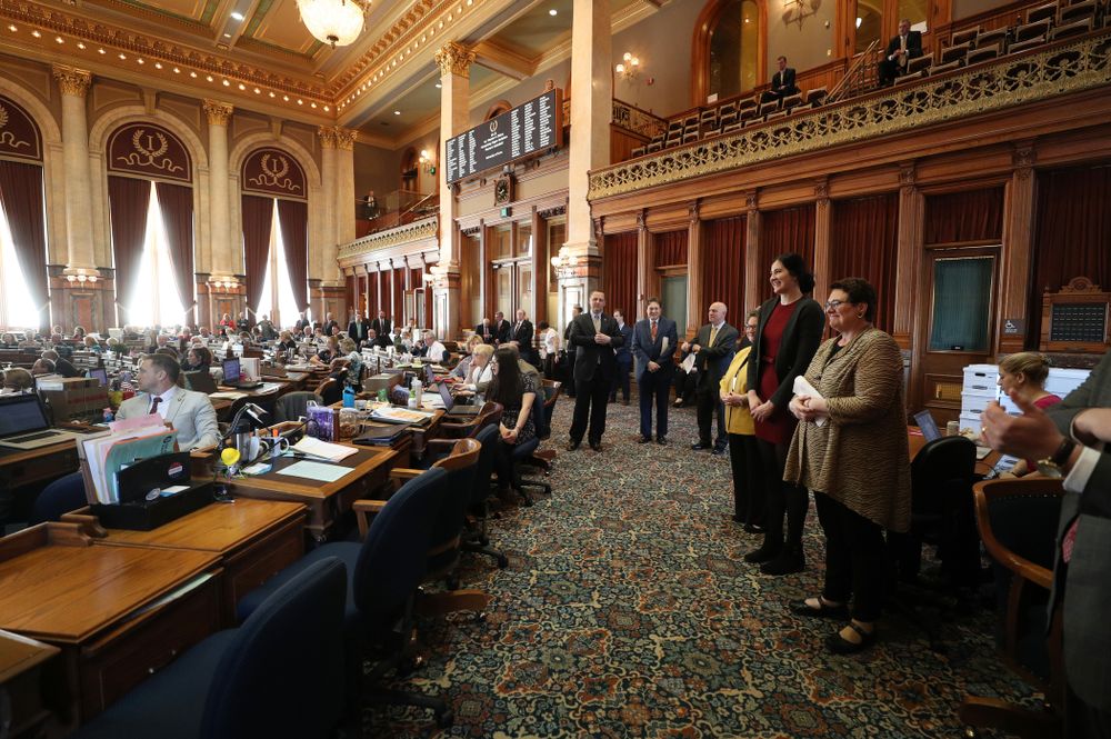 Iowa WomenÕs BasketballÕs Megan Gustafson is recognized with a resolution by the house and the senate at the Iowa State Capitol Wednesday, April 24, 2019 in Des Moines. (Brian Ray/hawkeyesports.com)