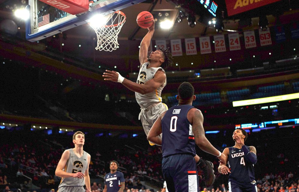 Iowa Hawkeyes forward Tyler Cook (25) against UConn in the Championship game of the 2K Empire Classic Friday, November 16, 2018 at Madison Square Garden in New York City. (Duncan H.Williams/Freelance)