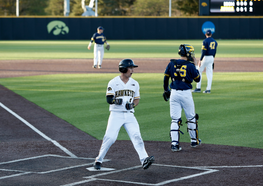 Iowa Hawkeyes infielder Matt Hoeg (3) against the Michigan Wolverines Friday, April 27, 2018 at Duane Banks Field in Iowa City. (Brian Ray/hawkeyesports.com)