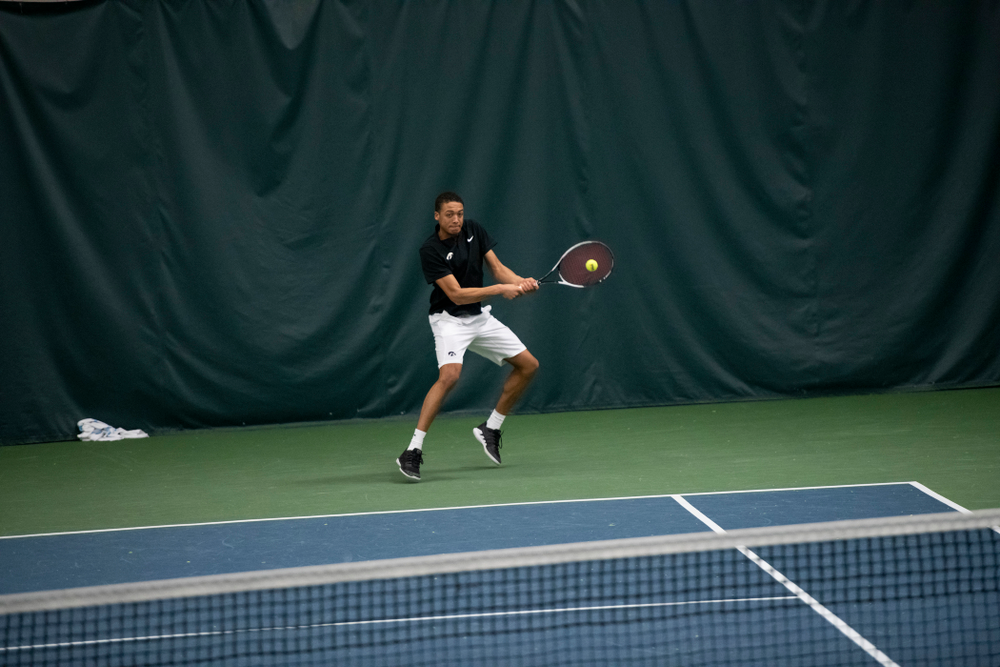The Iowa men's tennis team competes against Cornell in The Rise Tennis Center in Ithaca, NY on Sunday, Feb. 24, 2019.
