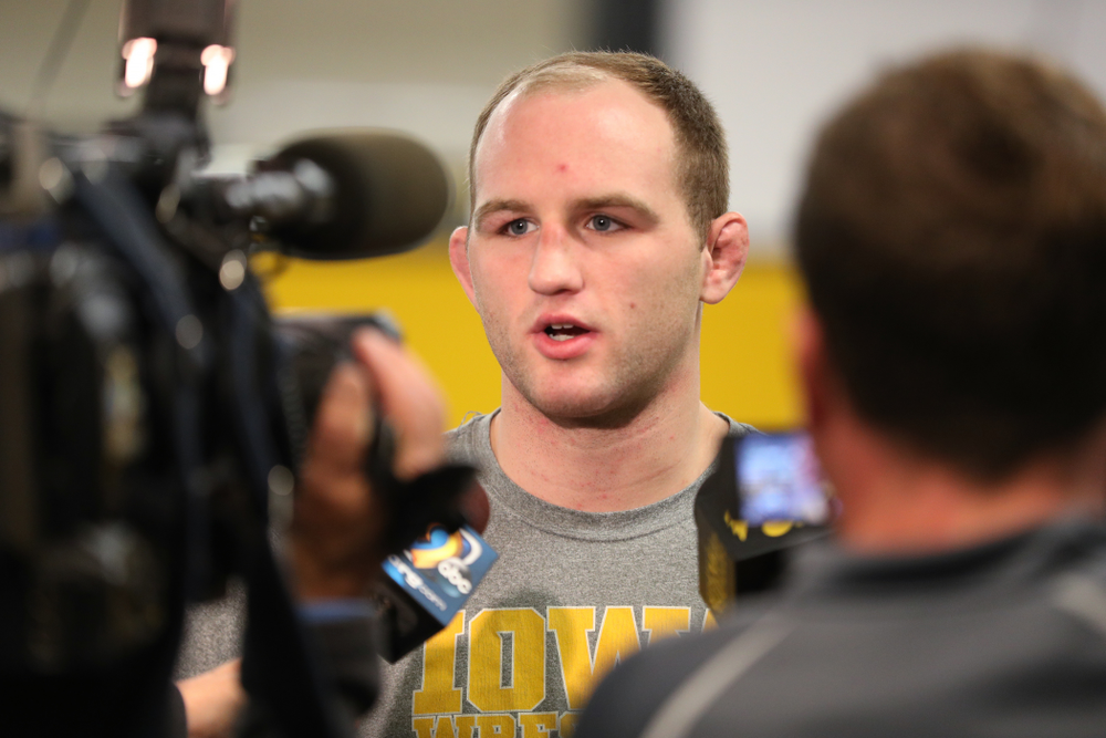 Iowa Hawkeyes All American Alex Marinelli addresses the media during the team's annual media day Monday, November 5, 2018 at Carver-Hawkeye Arena. (Brian Ray/hawkeyesports.com)