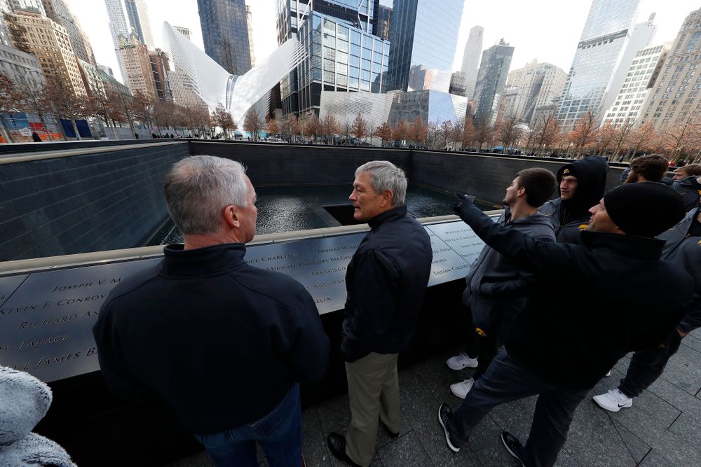 Iowa Hawkeyes head coach Kirk Ferentz as the team visits the observation deck of the One World Trade Center and the 9/11 Memorial and Museum.