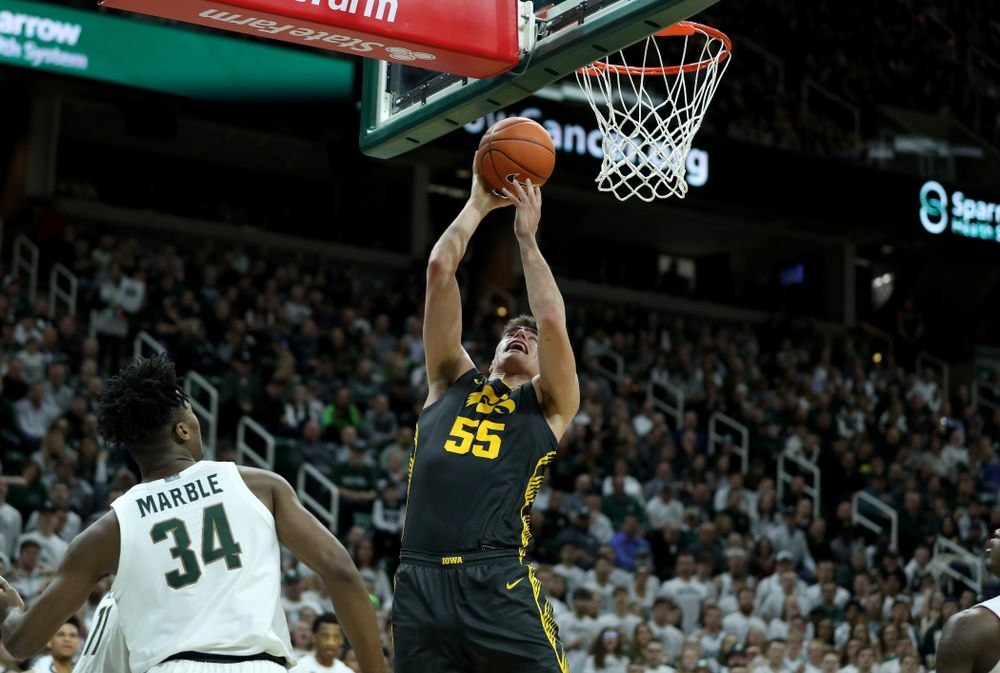 Iowa Hawkeyes forward Luka Garza (55) against Michigan State Tuesday, February 25, 2020 at the Breslin Center in East Lansing, MI. (Brian Ray/hawkeyesports.com)