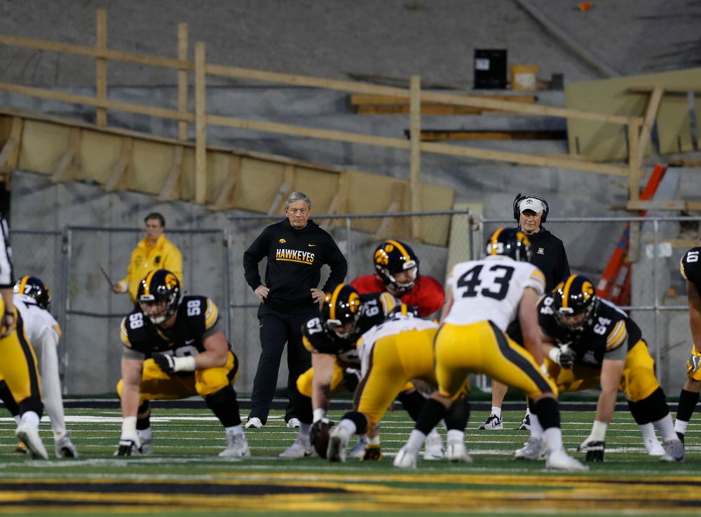 Iowa Hawkeyes head coach Kirk Ferentz during their final spring practice Friday, April 20, 2018 at Kinnick Stadium. (Brian Ray/hawkeyesports.com)