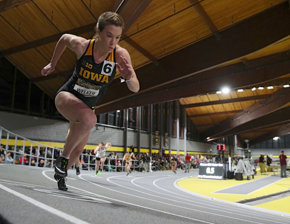 Iowa’s Lindsay Welker runs the women’s 600 meter run event during the Larry Wieczorek Invitational at the Recreation Building in Iowa City on Friday, January 17, 2020. (Stephen Mally/hawkeyesports.com)