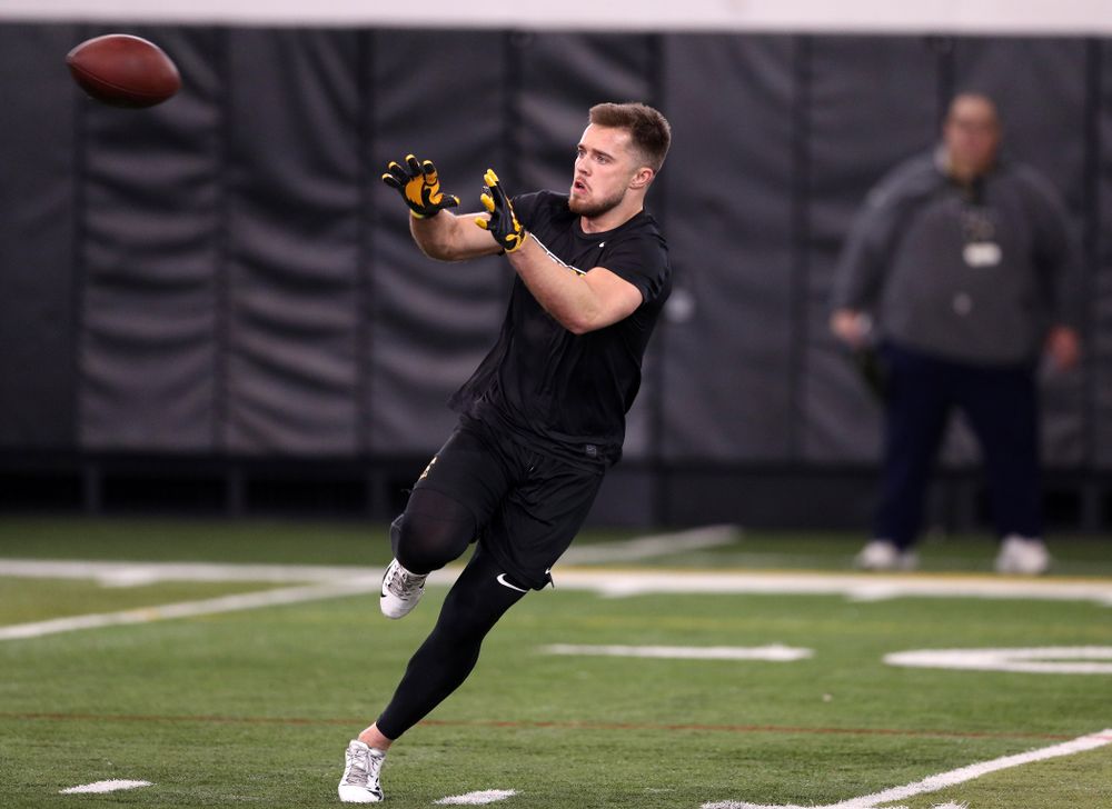 Iowa Hawkeyes wide receiver Nick Easley (84) during the teamÕs annual Pro Day Monday, March 25, 2019 at the Hansen Football Performance Center. (Brian Ray/hawkeyesports.com)
