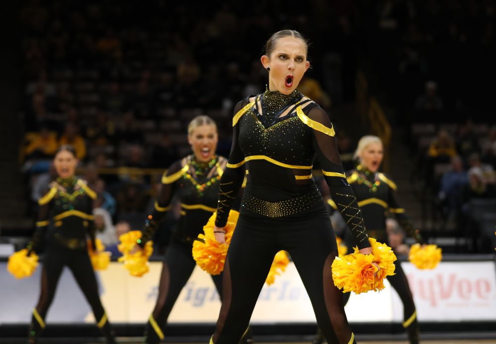 The Iowa Dance Team performs at halftime of the Iowa Hawkeyes game against the Nebraska Cornhuskers Thursday, January 3, 2019 at Carver-Hawkeye Arena. (Brian Ray/hawkeyesports.com)