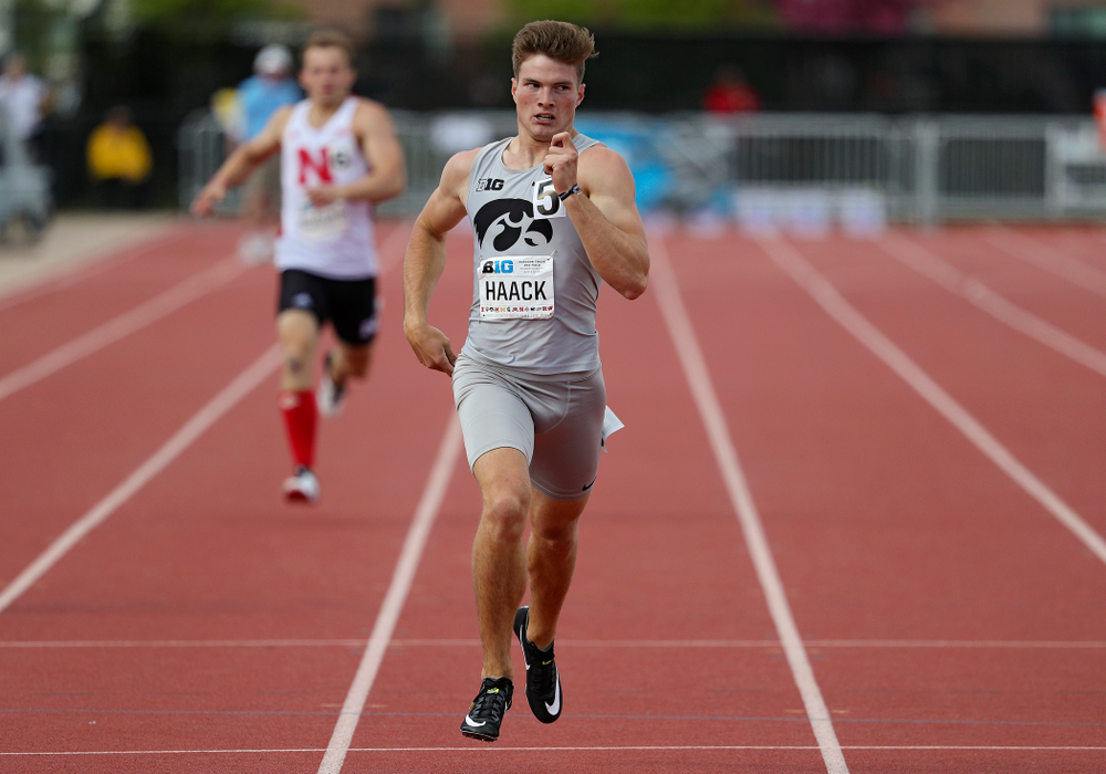 Iowa's Peyton Haack run the 400 meter dash in the decathlon event on the first day of the Big Ten Outdoor Track and Field Championships at Francis X. Cretzmeyer Track in Iowa City on Friday, May. 10, 2019. (Stephen Mally/hawkeyesports.com)