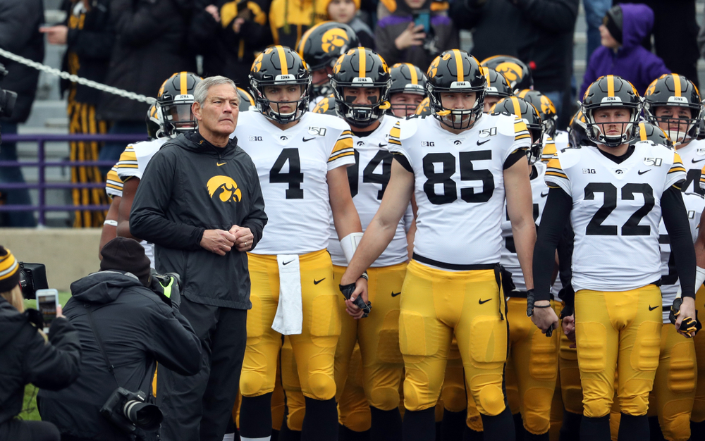 Iowa Hawkeyes head coach Kirk Ferentz against the Northwestern Wildcats Saturday, October 26, 2019 at Ryan Field in Evanston, Ill. (Brian Ray/hawkeyesports.com)