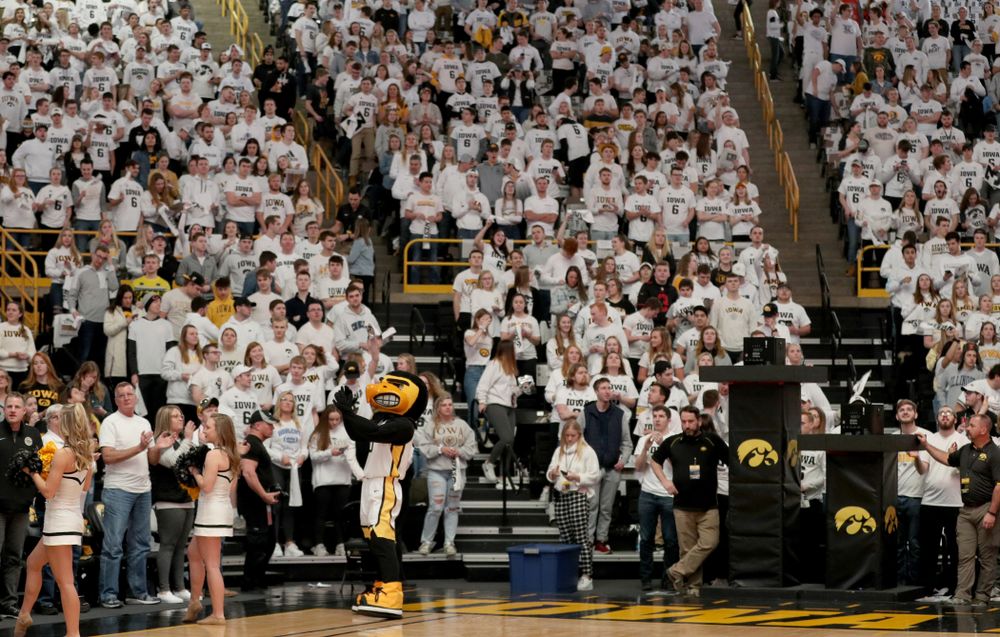 Herky the Hawk and the Hawks Nest before the Iowa Hawkeyes game against the Illinois Fighting Illini Sunday, February 2, 2020 at Carver-Hawkeye Arena. (Brian Ray/hawkeyesports.com)