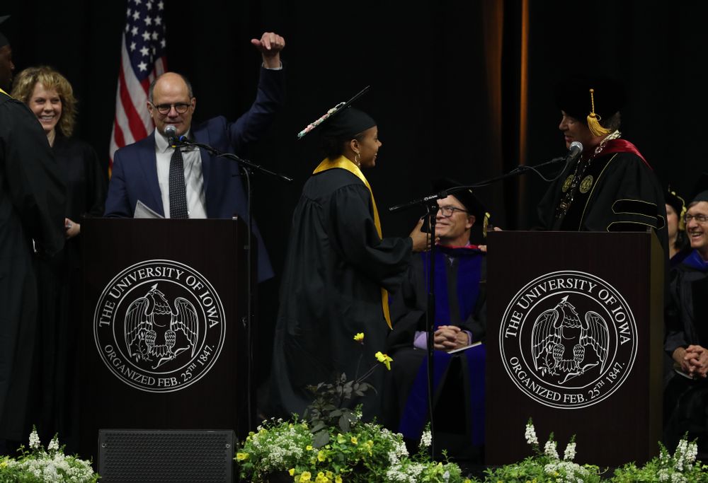 Iowa WomenÕs BasketballÕs Tania Davis during the College of Liberal Arts and Sciences spring commencement Saturday, May 11, 2019 at Carver-Hawkeye Arena. (Brian Ray/hawkeyesports.com)