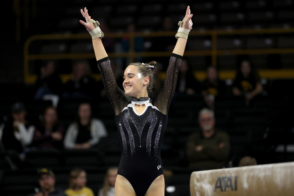 Iowa’s Allie Gilchrist competes on the beam against Michigan State Saturday, February 1, 2020 at Carver-Hawkeye Arena. (Brian Ray/hawkeyesports.com)