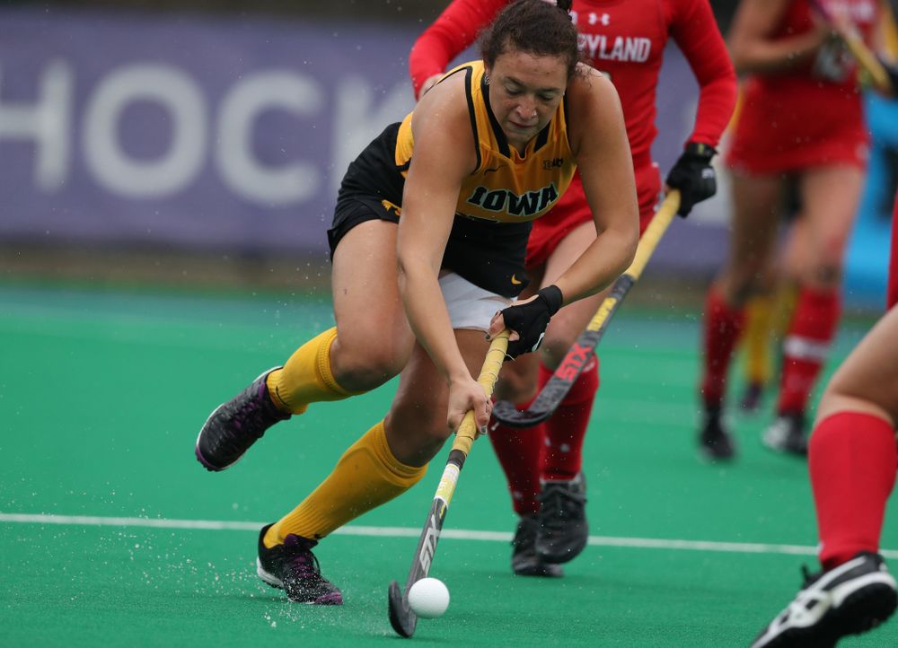 Iowa Hawkeyes Mya Christopher (18) against Maryland during the championship game of the Big Ten Tournament Sunday, November 4, 2018 at Lakeside Field in Evanston, Ill. (Brian Ray/hawkeyesports.com)