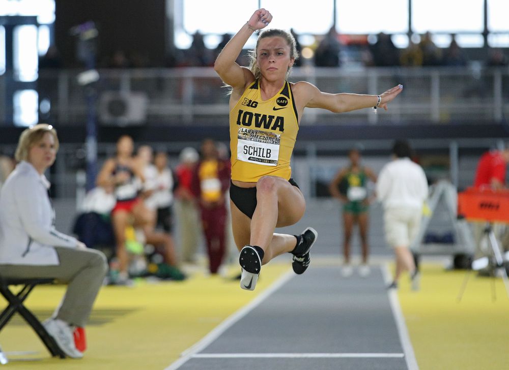 Iowa’s Hannah Schilb competes in the women’s triple jump event during the Larry Wieczorek Invitational at the Recreation Building in Iowa City on Saturday, January 18, 2020. (Stephen Mally/hawkeyesports.com)