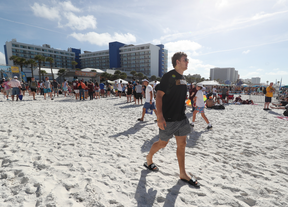 Iowa Hawkeyes tight end T.J. Hockenson (38) during the Outback Bowl Beach Day Sunday, December 30, 2018 at Clearwater Beach. (Brian Ray/hawkeyesports.com)