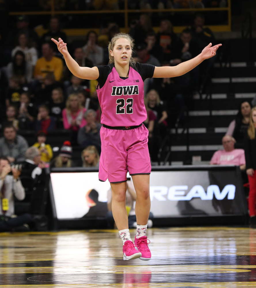 Iowa Hawkeyes guard Kathleen Doyle (22) against the seventh ranked Maryland Terrapins Sunday, February 17, 2019 at Carver-Hawkeye Arena. (Brian Ray/hawkeyesports.com)