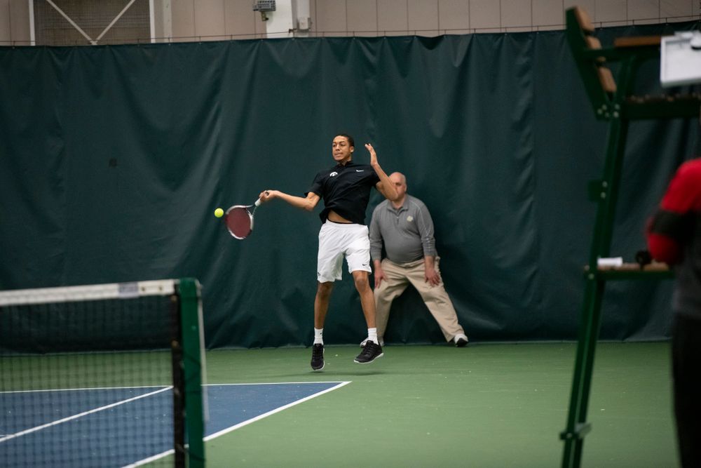The Iowa men's tennis team competes against Cornell in The Rise Tennis Center in Ithaca, NY on Sunday, Feb. 24, 2019.