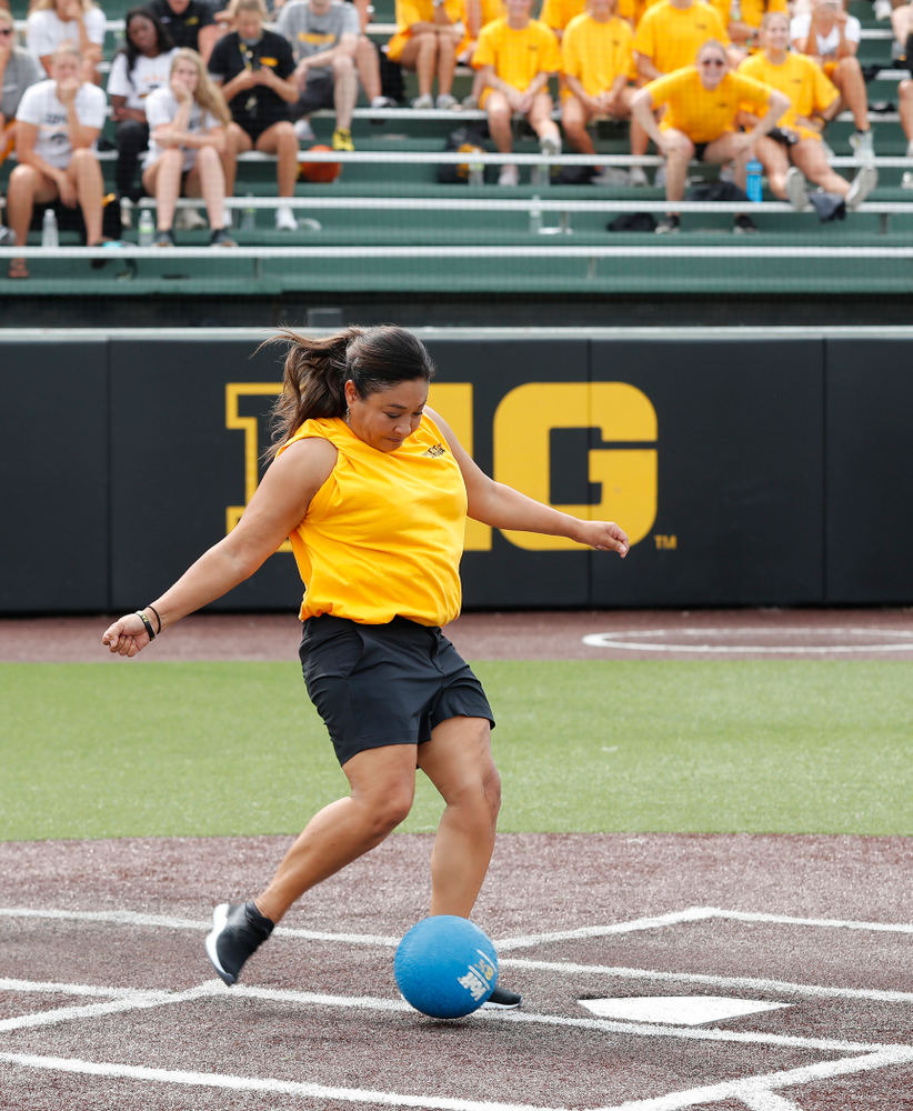 Head Women's Gymnastics Coach Larissa Libby during the Iowa Student Athlete Kickoff Kickball game Sunday, August 19, 2018 at Duane Banks Field. (Brian Ray/hawkeyesports.com)