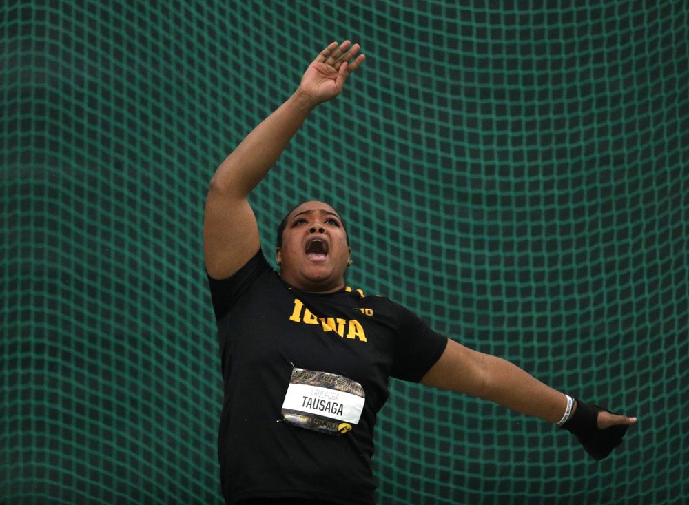 Iowa's Laulauga Tausaga competes in the weight throw during the 2019 Larry Wieczorek Invitational Friday, January 18, 2019 at the Hawkeye Tennis and Recreation Center. (Brian Ray/hawkeyesports.com)