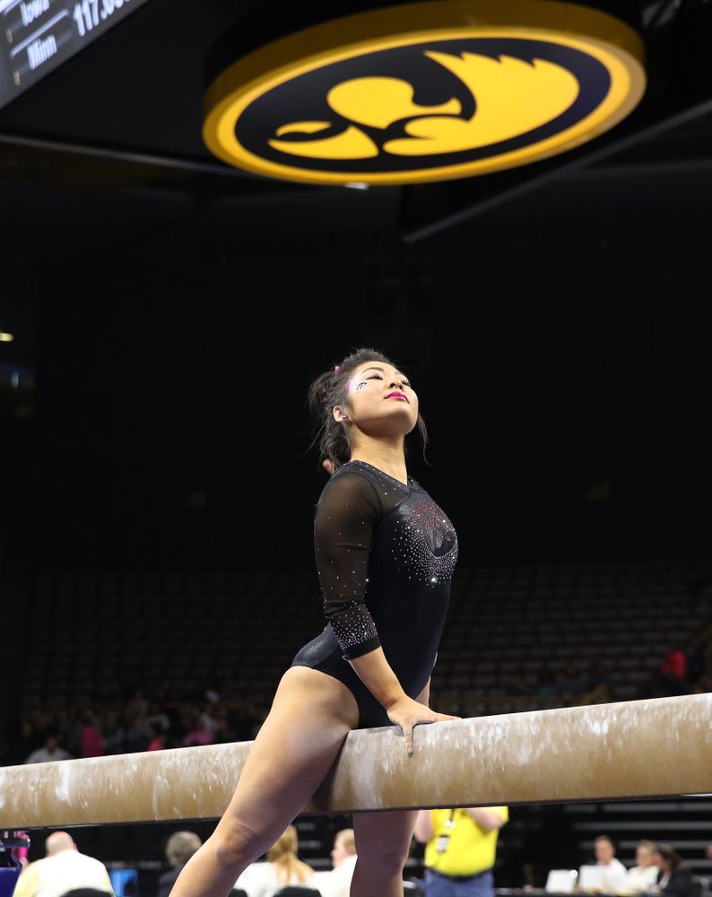 Iowa's Clair Kaji competes on the beam during their meet against the Minnesota Golden Gophers Saturday, January 19, 2019 at Carver-Hawkeye Arena. (Brian Ray/hawkeyesports.com)