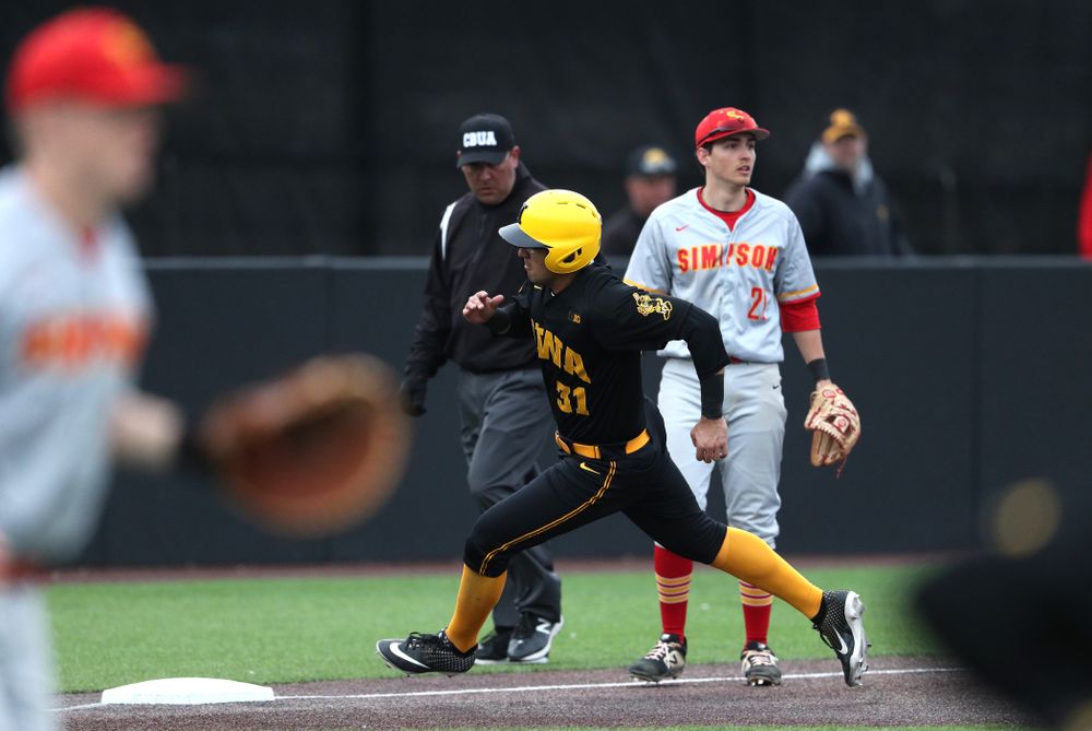 Iowa Hawkeyes infielder Matthew Sosa (31) against Simpson College Tuesday, March 19, 2019 at Duane Banks Field. (Brian Ray/hawkeyesports.com)