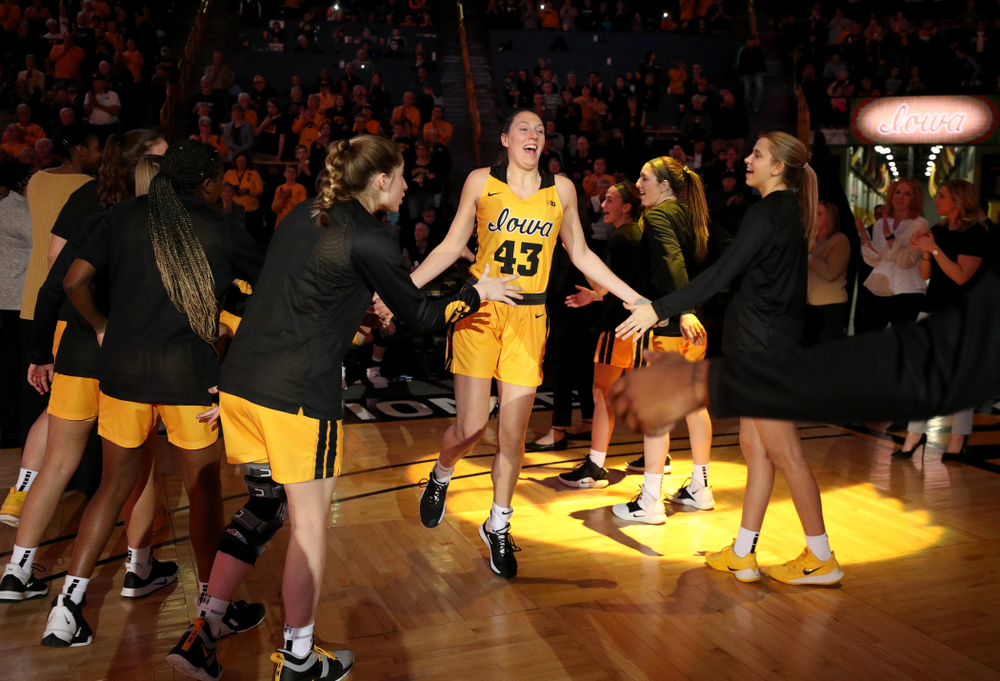 Iowa Hawkeyes forward Amanda Ollinger (43) against the Minnesota Golden Gophers Thursday, February 27, 2020 at Carver-Hawkeye Arena. (Brian Ray/hawkeyesports.com)
