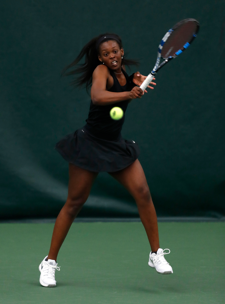 Adorabol Huckleby against Ohio State Sunday, March 25, 2018 at the Hawkeye Tennis and Recreation Center. (Brian Ray/hawkeyesports.com)