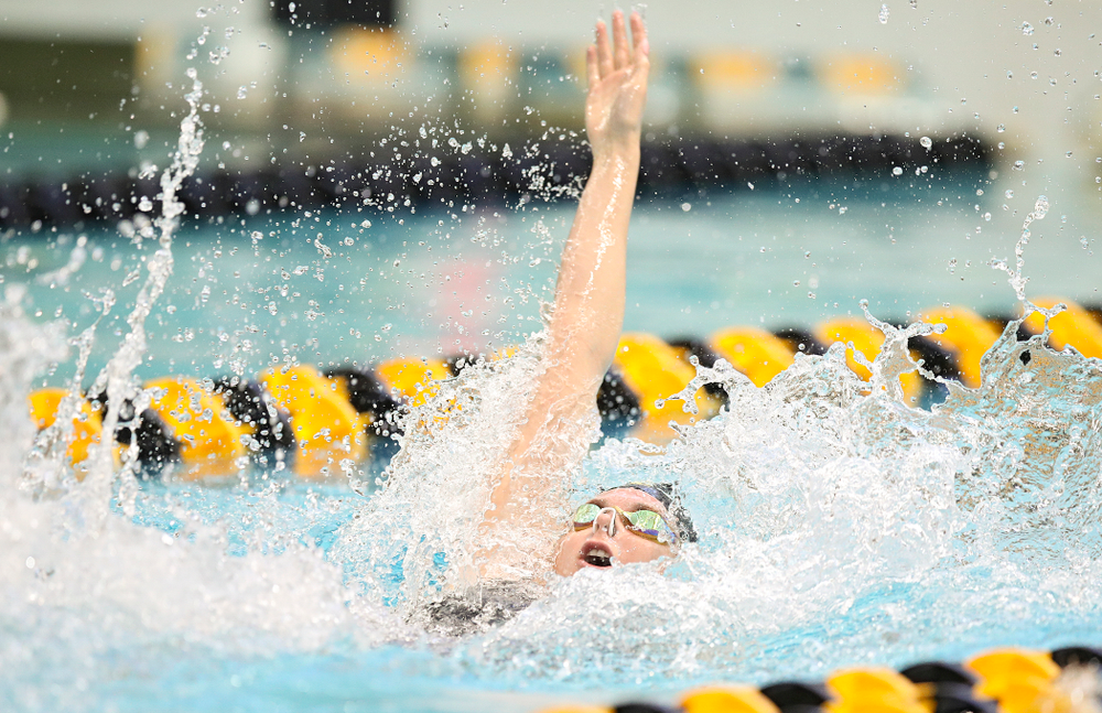 Iowa’s Anna Brooker swims in the women’s 200 yard backstroke preliminary event during the 2020 Women’s Big Ten Swimming and Diving Championships at the Campus Recreation and Wellness Center in Iowa City on Saturday, February 22, 2020. (Stephen Mally/hawkeyesports.com)