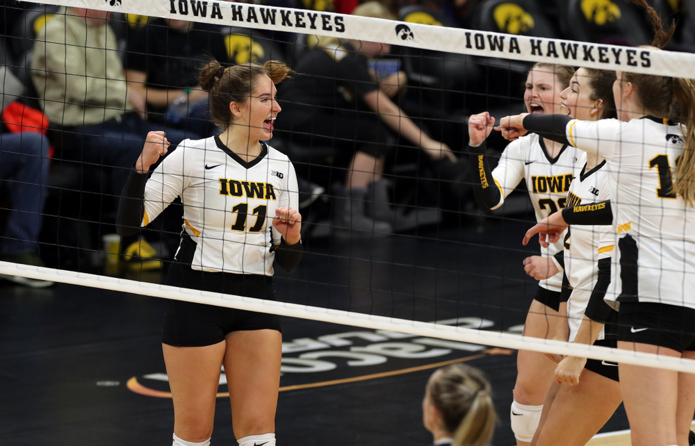 Iowa Hawkeyes middle blocker Blythe Rients (11) against Penn State Friday, November 1, 2019 at Carver Hawkeye Arena. (Brian Ray/hawkeyesports.com)