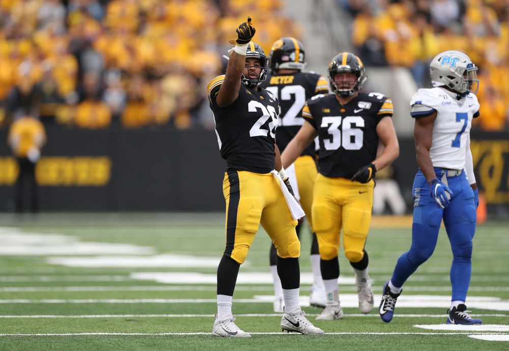 Iowa Hawkeyes running back Toren Young (28) against Middle Tennessee State Saturday, September 28, 2019 at Kinnick Stadium. (Max Allen/hawkeyesports.com)