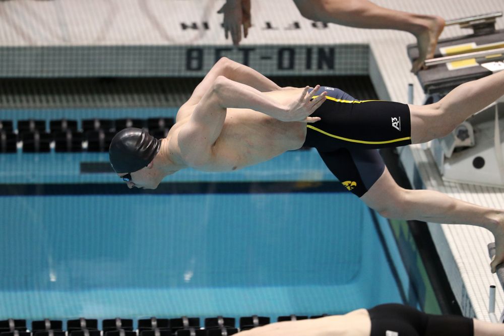 The Iowa A team swims the 200-yard medley relay at the 2019 Big Ten Swimming and Diving meet Wednesday, February 27, 2019 at the Campus Wellness and Recreation Center. (Brian Ray/hawkeyesports.com)