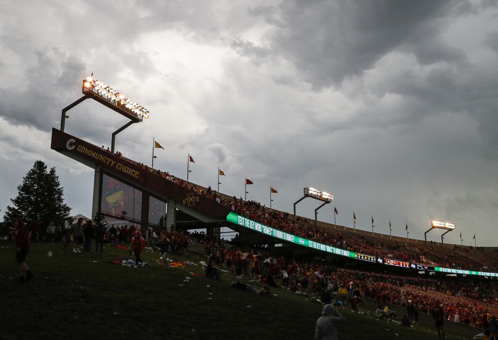 A weather delay stops the Iowa Hawkeyes game against the Iowa State Cyclones Saturday, September 14, 2019 at Jack Trice Stadium in Ames, Iowa. (Brian Ray/hawkeyesports.com)