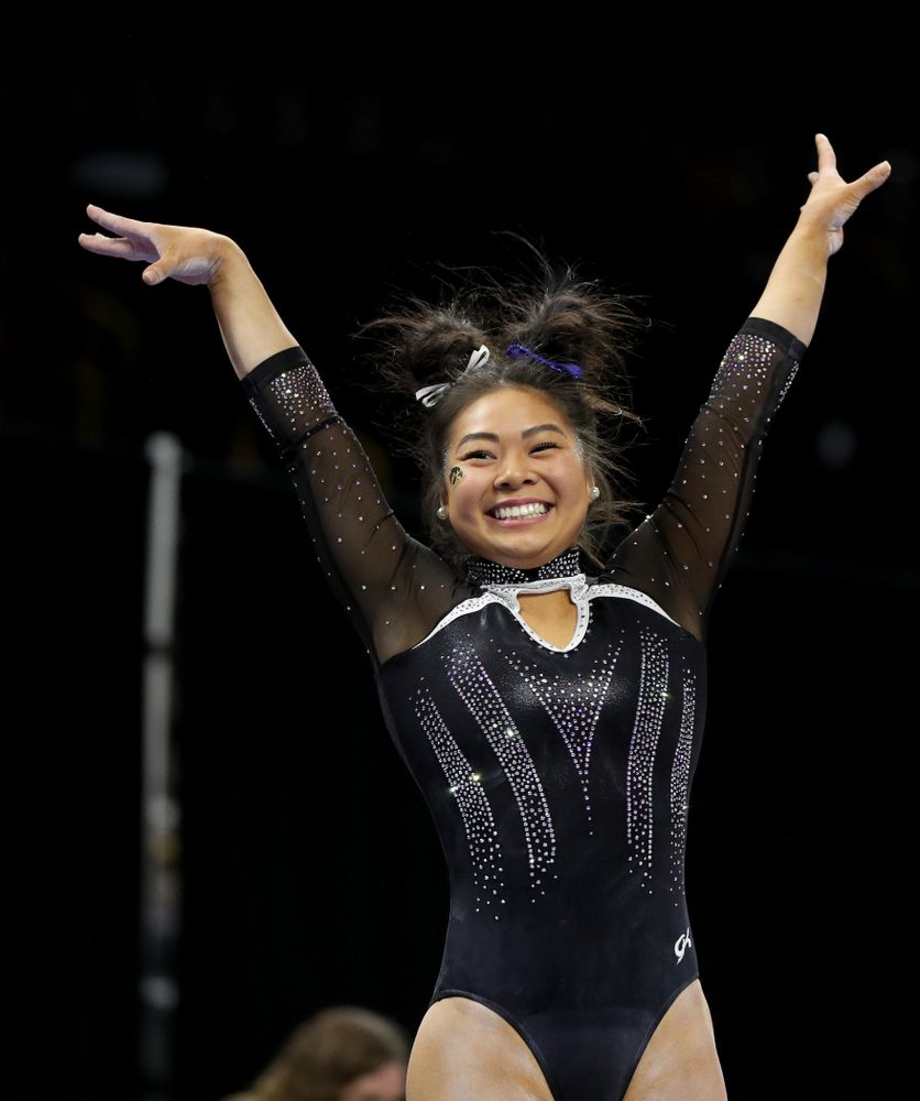 Iowa’s Clair Kaji competes on the beam against Michigan State Saturday, February 1, 2020 at Carver-Hawkeye Arena. (Brian Ray/hawkeyesports.com)
