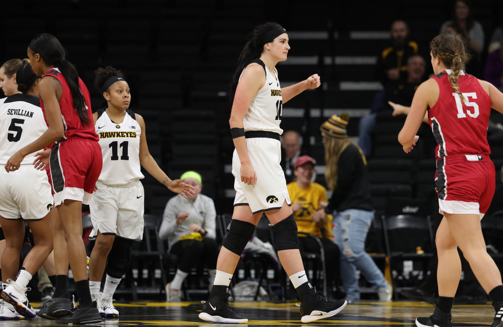 Iowa Hawkeyes forward Megan Gustafson (10) against the IUPUI Jaguars Saturday, December 8, 2018 at Carver-Hawkeye Arena. (Brian Ray/hawkeyesports.com)